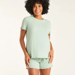 Ensemble de pyjama t-shirt manches courtes + short avec bandeau haut de grossesse