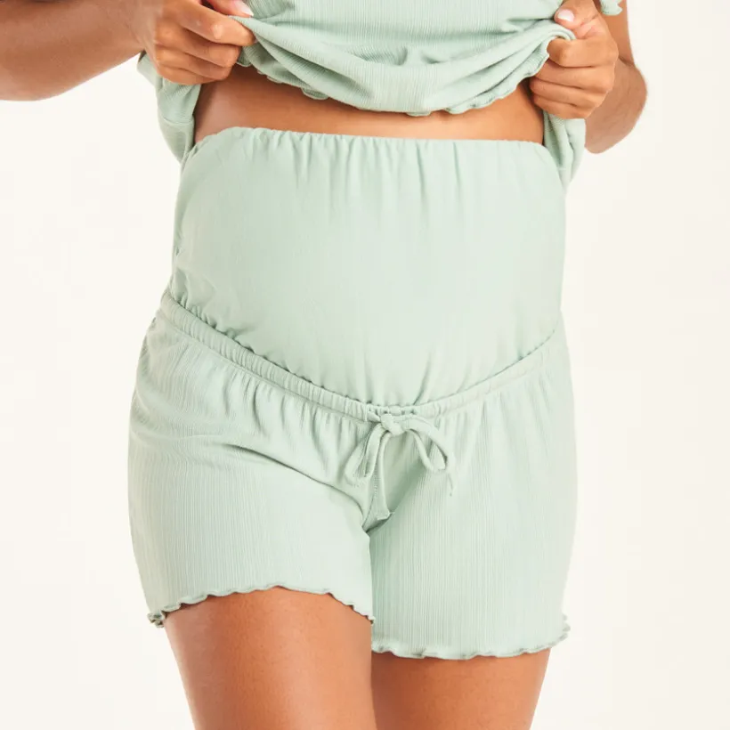 Ensemble de pyjama t-shirt manches courtes + short avec bandeau haut de grossesse