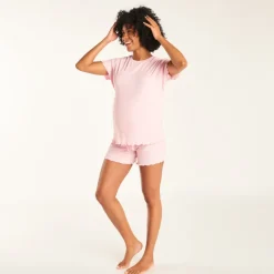Ensemble de pyjama t-shirt manches courtes + short avec bandeau haut de grossesse