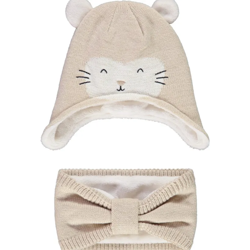 Ensemble en tricot bonnet chat + snood pour bébé fille