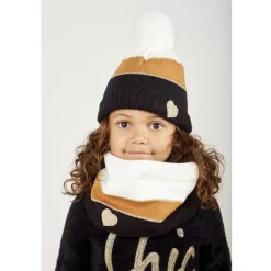 Ensemble en tricot bonnet + snood effet color block pour fille