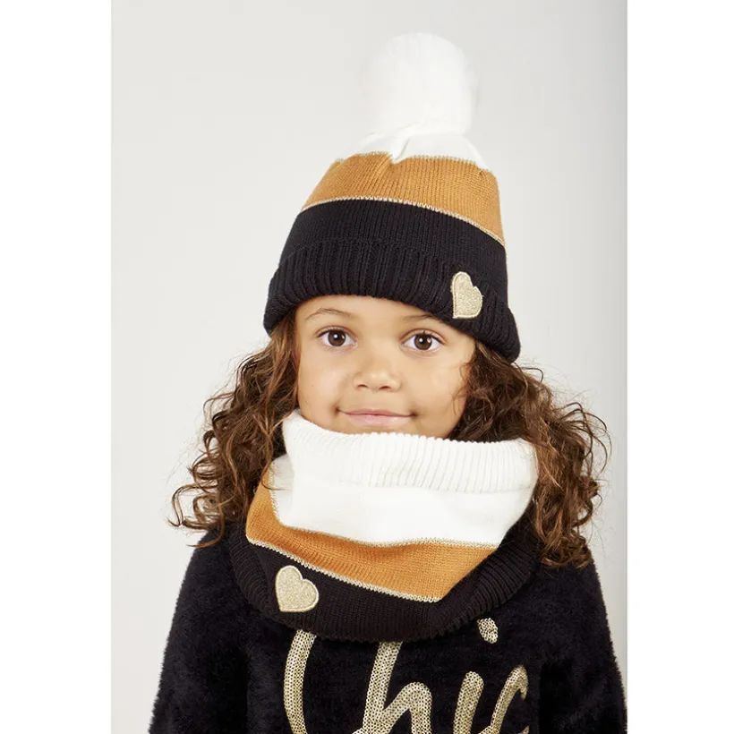 Ensemble en tricot bonnet + snood effet color block pour fille