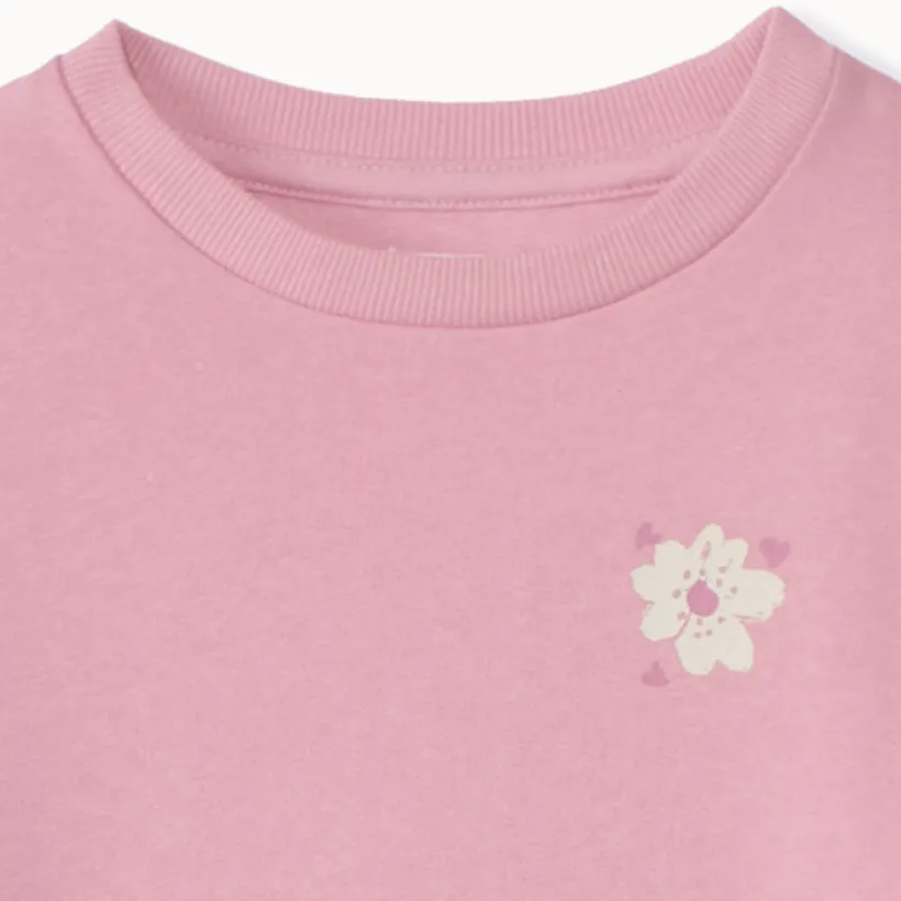 Ensemble jogging en molleton uni print fleur pour fille