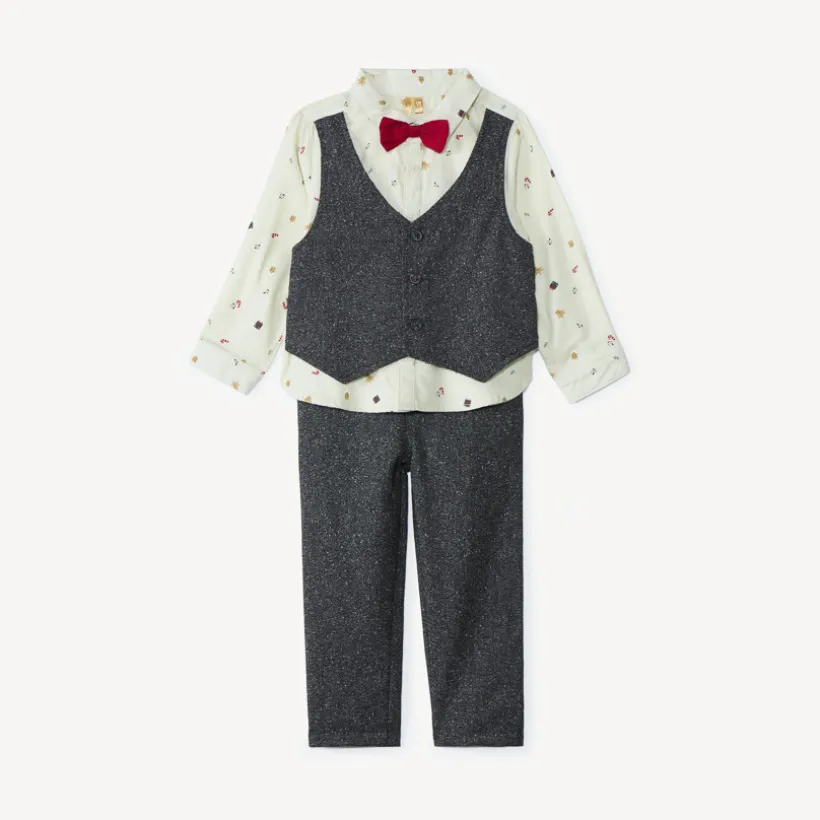 Ensemble long 3 pièces avec nœud papillon pour bébé garçon