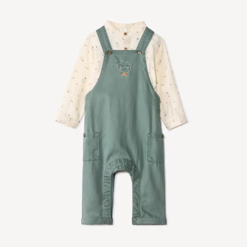 Ensemble long salopette + chemise imprimée pour bébé garçon