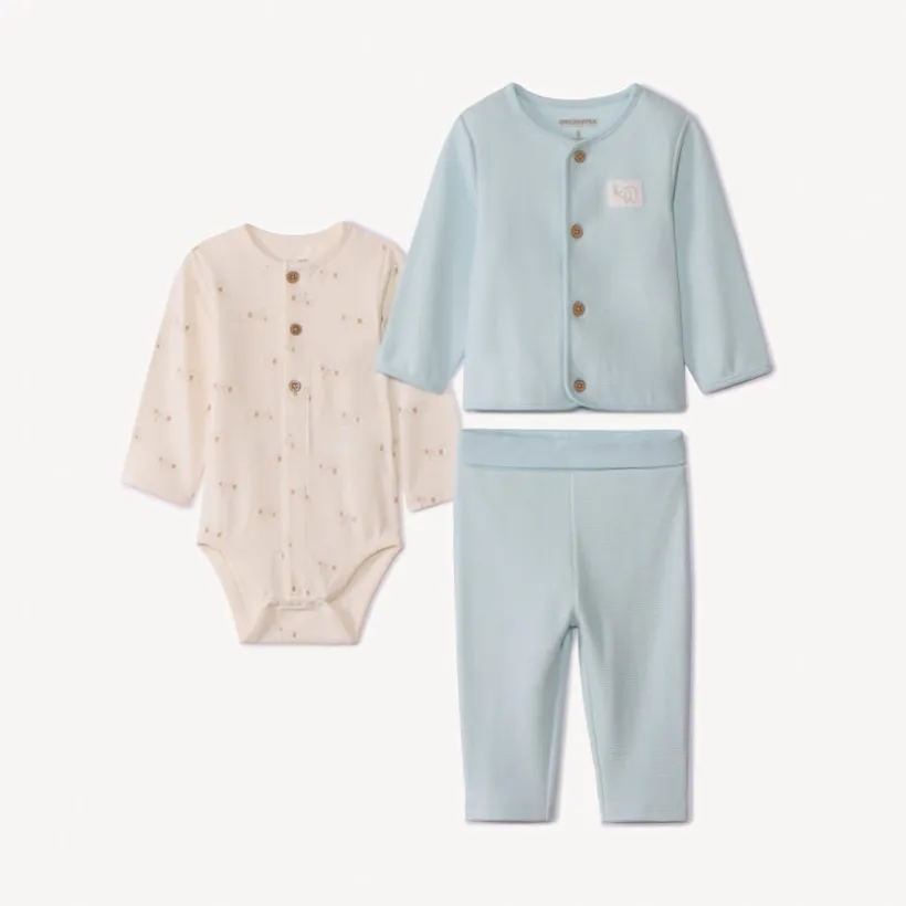 Ensemble pantalon + body et veste nid d'abeille pour bébé garçon