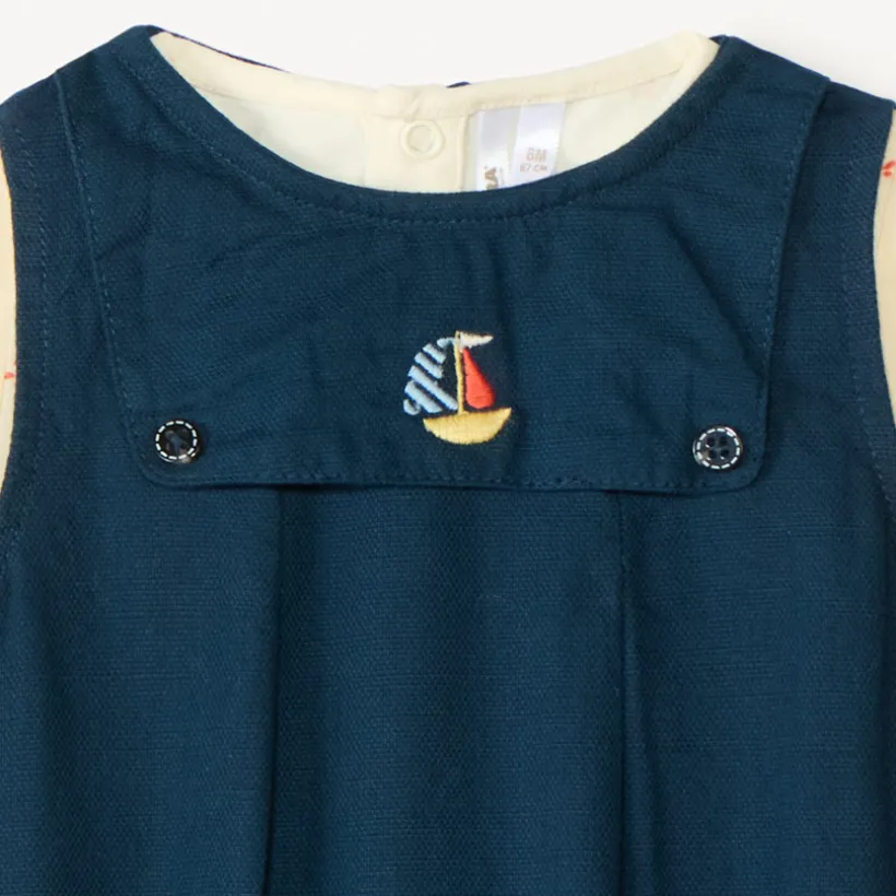 Ensemble 2 pièces avec barboteuse broderie bateau pour bébé garçon