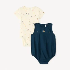 Ensemble 2 pièces avec barboteuse broderie bateau pour bébé garçon