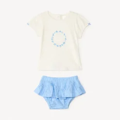 Ensemble 2 pièces avec bloomer en broderie anglaise pour bébé fille