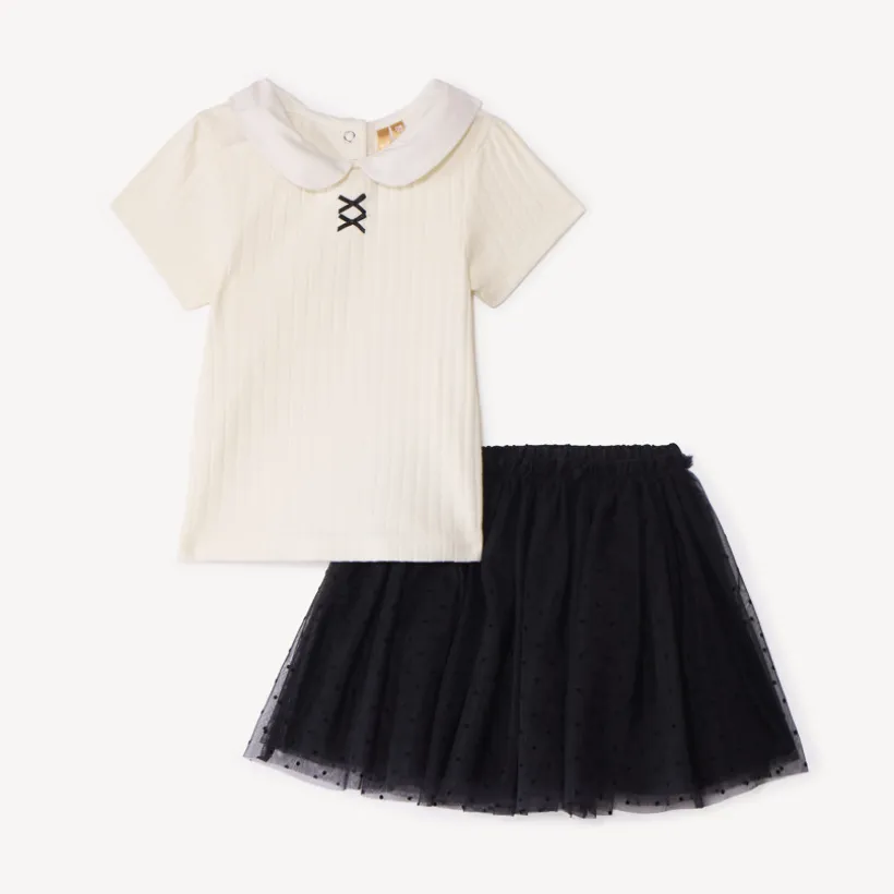 Ensemble 2 pièces avec jupe en tulle plumetis pour bébé fille