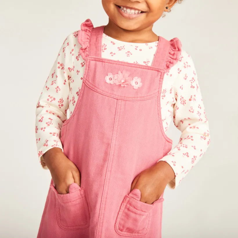 Ensemble 2 pièces avec robe salopette fleuri pour bébé fille