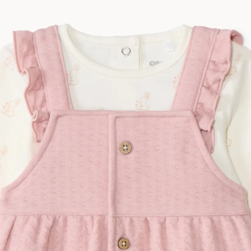 Ensemble 2 pièces avec salopette pointelle pour bébé fille