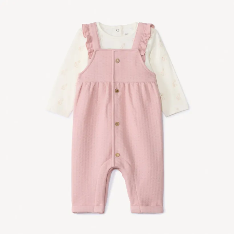 Ensemble 2 pièces avec salopette pointelle pour bébé fille