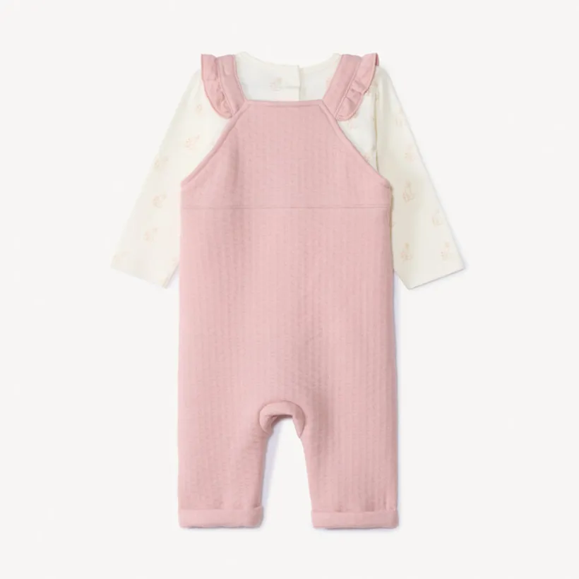 Ensemble 2 pièces avec salopette pointelle pour bébé fille