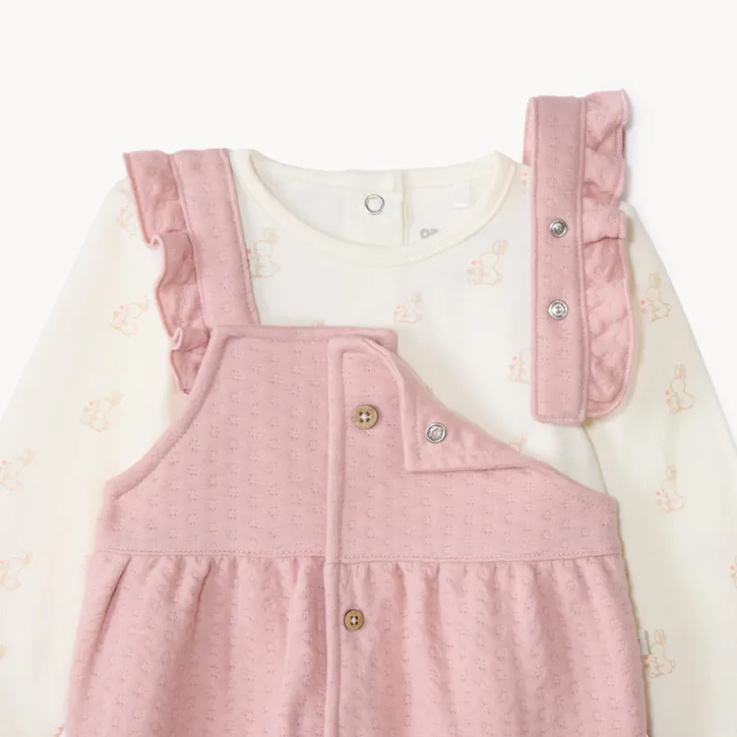 Ensemble 2 pièces avec salopette pointelle pour bébé fille