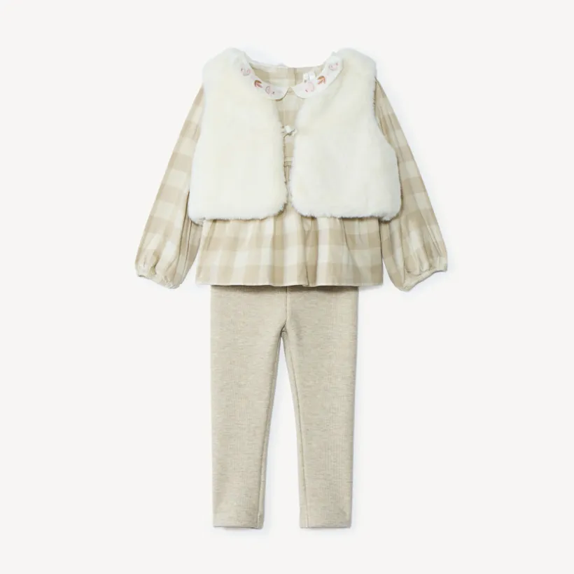 Ensemble 3 pièces avec tunique à carreaux pour bébé fille