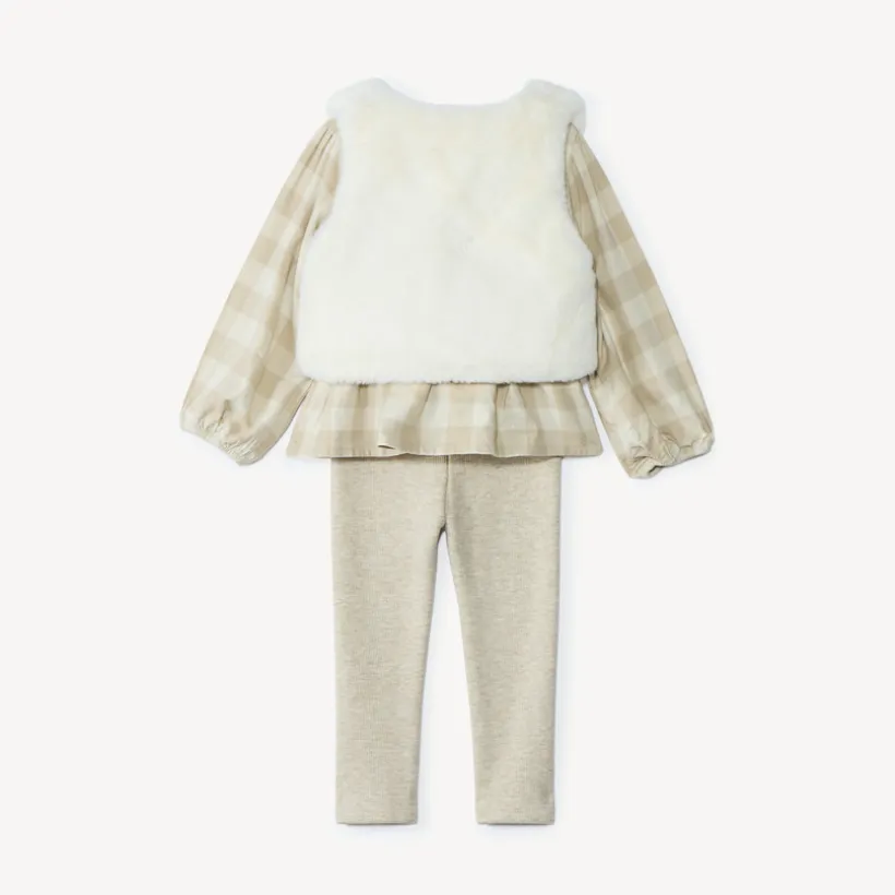 Ensemble 3 pièces avec tunique à carreaux pour bébé fille