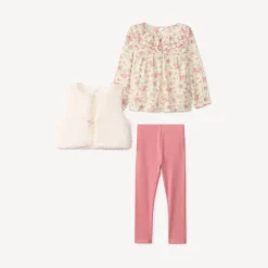Ensemble 3 pièces avec tunique fleurie pour bébé fille