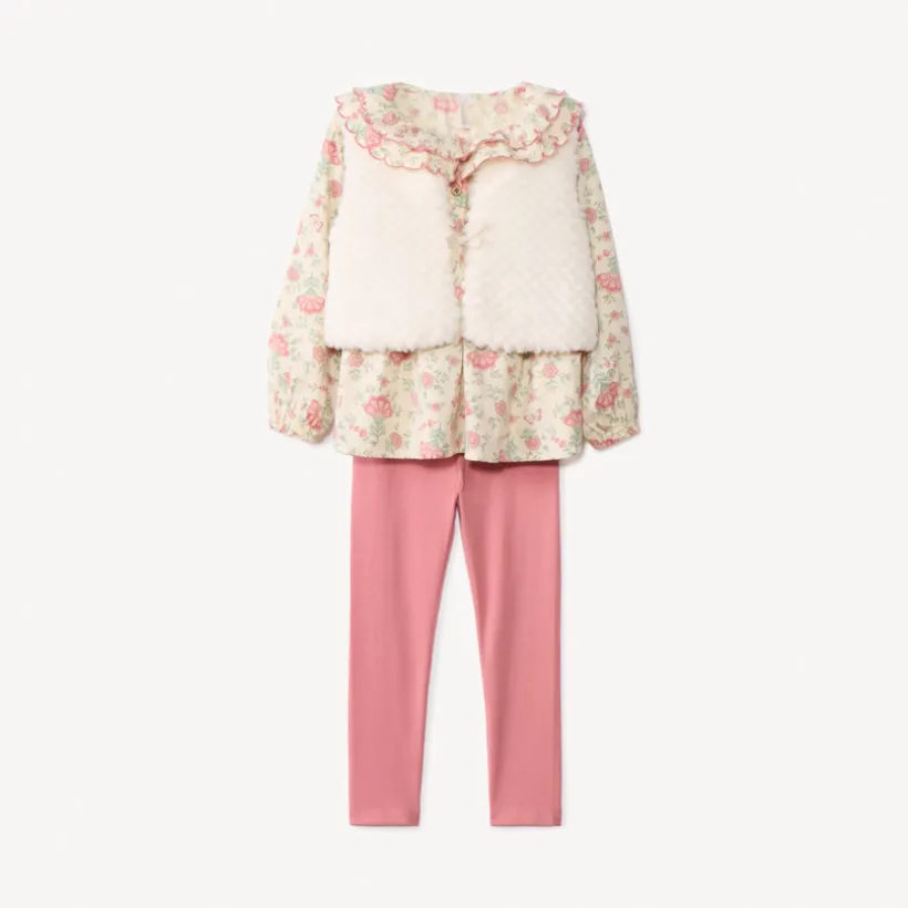 Ensemble 3 pièces avec tunique fleurie pour bébé fille