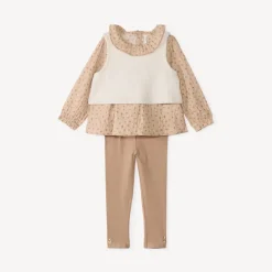 Ensemble 3 pièces avec tunique à pois pour bébé fille