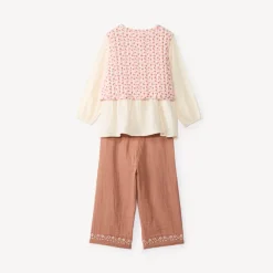 Ensemble 3 pièces bébé fille tunique + pantalon + gilet sans manches fleuris