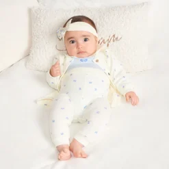 Ensemble 3 pièces Body col claudine + gilet + pantalon imprimé papillons pour bébé fille