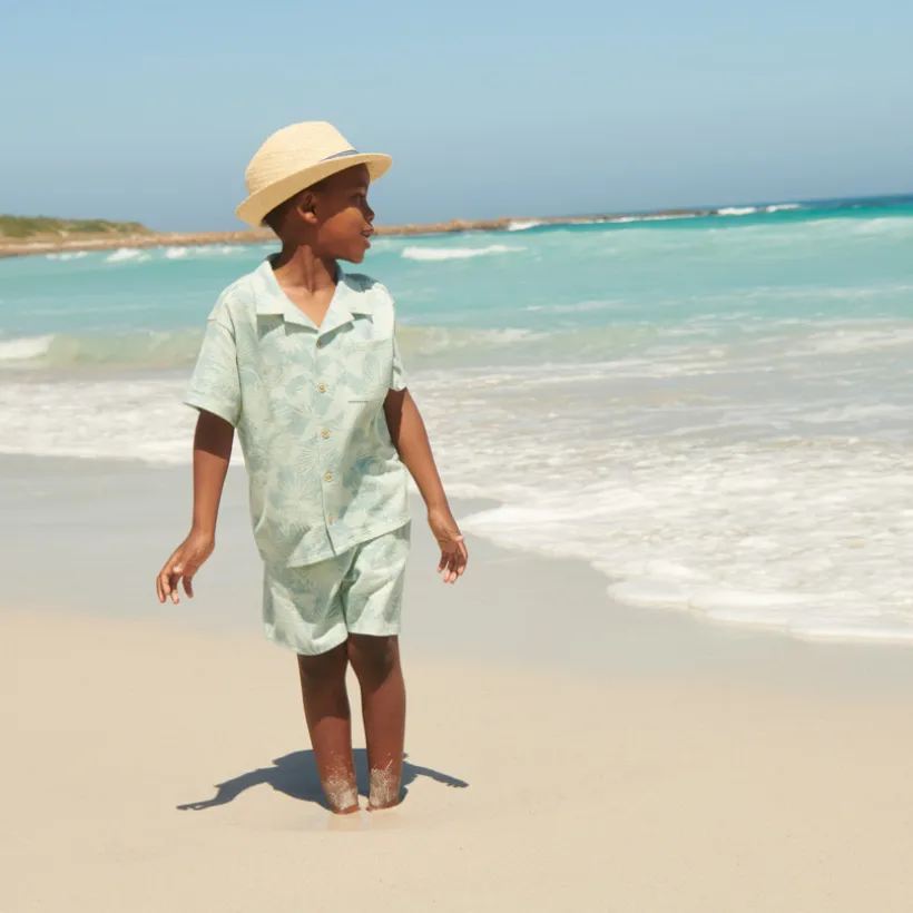 Ensemble 2 pièces chemise + bermuda style hawaïen pour garçon