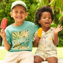 Ensemble 2 pièces chemise manches courtes + bermuda à motifs tropicaux pour bébé garçon