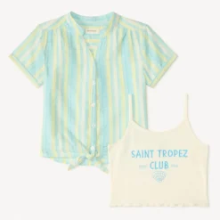 Ensemble 2 pièces chemise manches courtes + crop top fantaisie pour fille