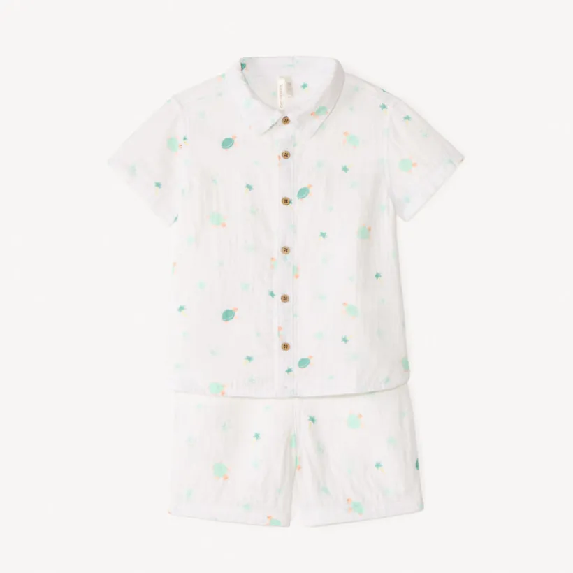 Ensemble 2 pièces chemise + short imprimé tortues pour bébé garçon