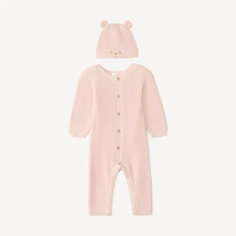 Ensemble 2 pièces combinaison + bonnet en tricot pour bébé fille