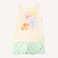 Ensemble 2 pièces débardeur + jupe-short print fleuri pour fille