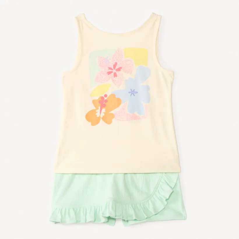 Ensemble 2 pièces débardeur + jupe-short print fleuri pour fille