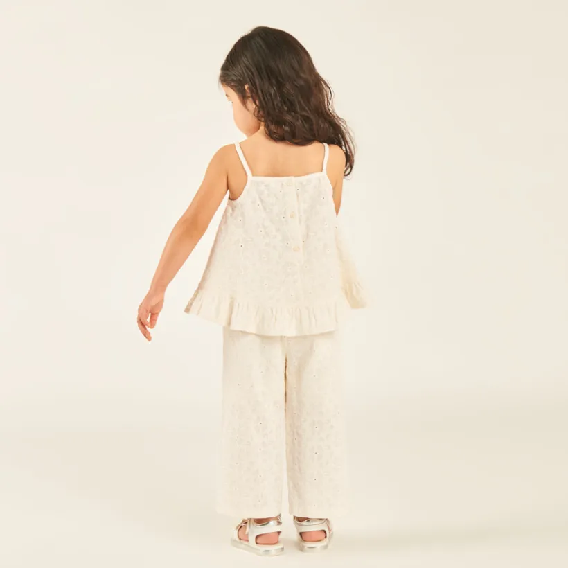 Ensemble 2 pièces débardeur + pantalon en broderie anglaise ajourée pour bébé fille