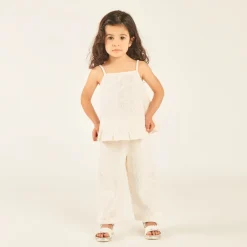 Ensemble 2 pièces débardeur + pantalon en broderie anglaise ajourée pour bébé fille