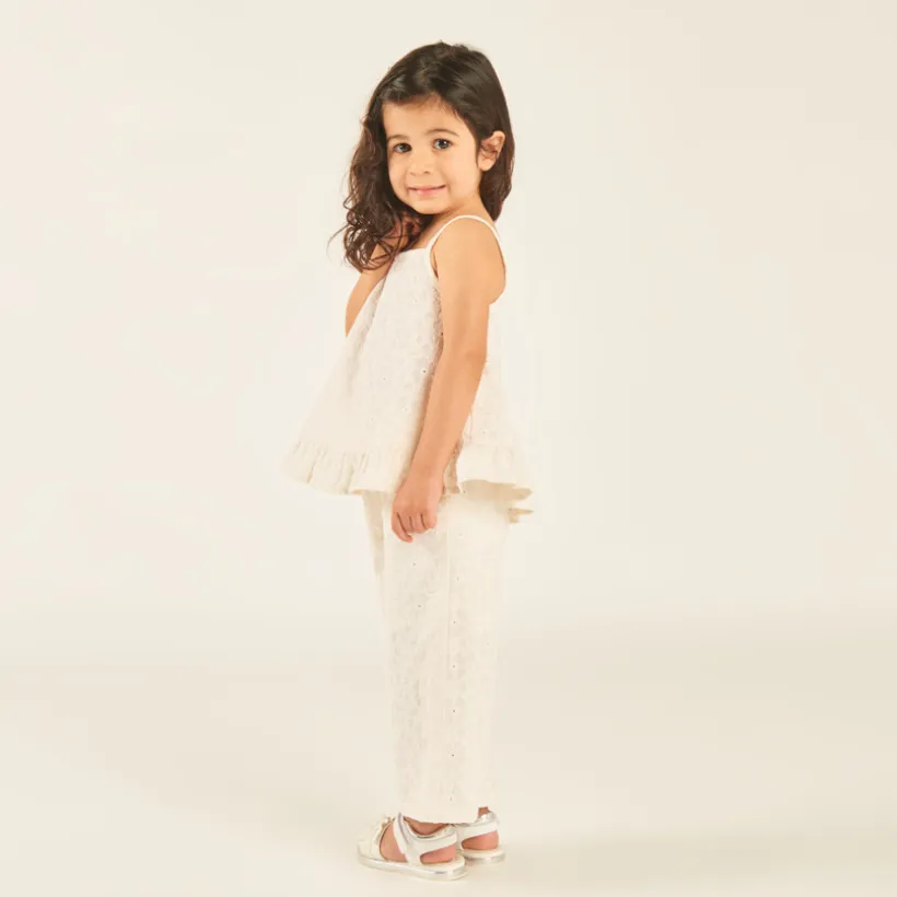 Ensemble 2 pièces débardeur + pantalon en broderie anglaise ajourée pour bébé fille