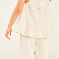Ensemble 2 pièces débardeur + pantalon en broderie anglaise ajourée pour bébé fille