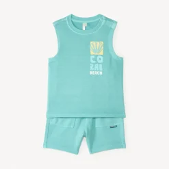 Ensemble 2 pièces débardeur + short broderie coquillage pour bébé garçon