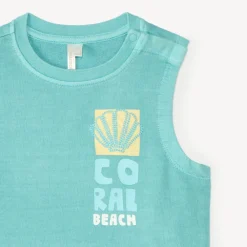 Ensemble 2 pièces débardeur + short broderie coquillage pour bébé garçon