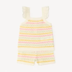 Ensemble 2 pièces débardeur + short en maille tricotée fantaisie pour bébé fille