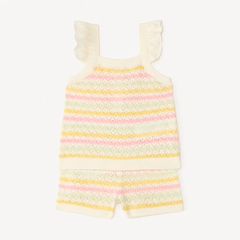 Ensemble 2 pièces débardeur + short en maille tricotée fantaisie pour bébé fille