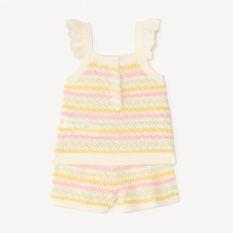 Ensemble 2 pièces débardeur + short en maille tricotée fantaisie pour bébé fille