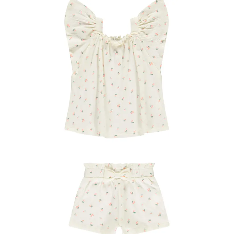 Ensemble 2 pièces effet froissé imprimé fleurs pour bébé fille