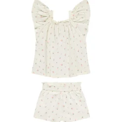 Ensemble 2 pièces effet froissé imprimé fleurs pour bébé fille