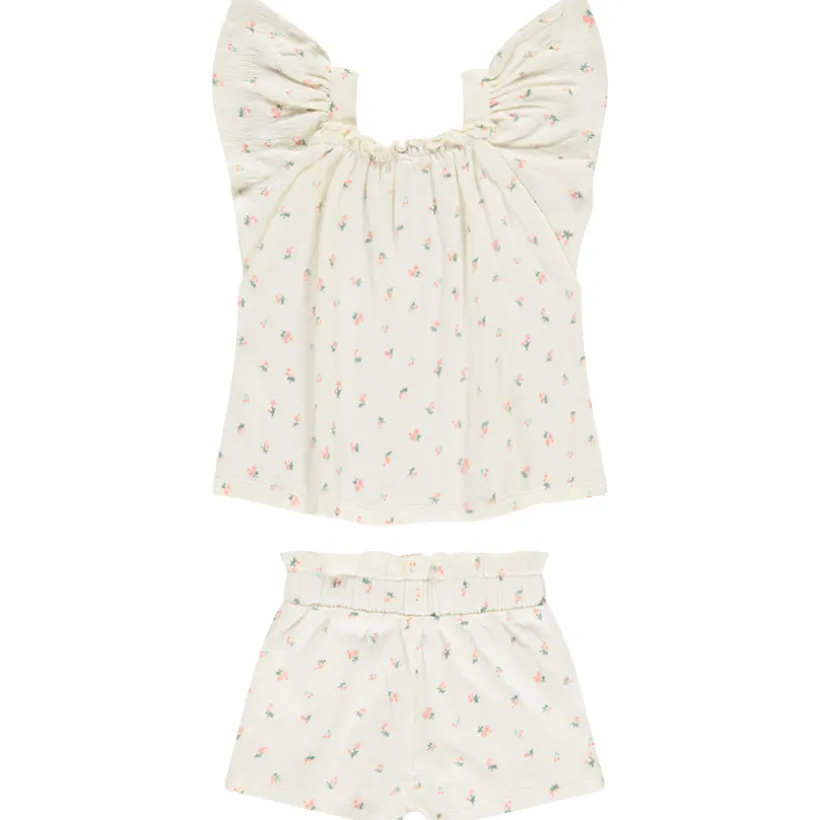 Ensemble 2 pièces effet froissé imprimé fleurs pour bébé fille