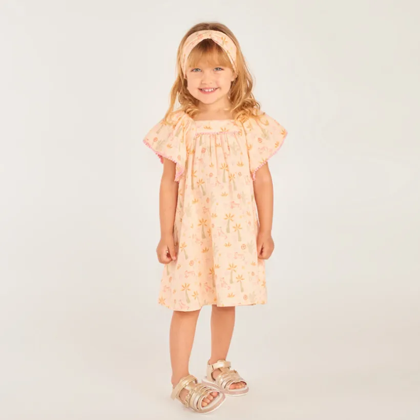 Ensemble 2 pièces robe + bandeau imprimé fantaisie pour bébé fille