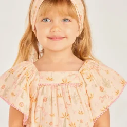 Ensemble 2 pièces robe + bandeau imprimé fantaisie pour bébé fille