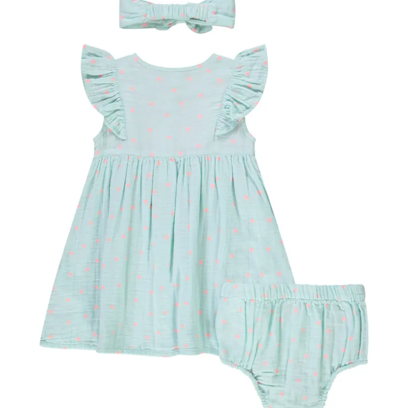 Ensemble 3 pièces robe + bloomer + bandeau à pois pour bébé fille