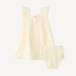 Ensemble 3 pièces robe + bloomers + bandeau en gaze de coton pour bébé fille