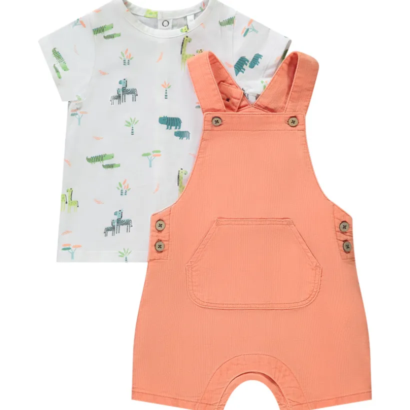Ensemble 2 pièces salopette courte + t-shirt imprimé pour bébé garçon